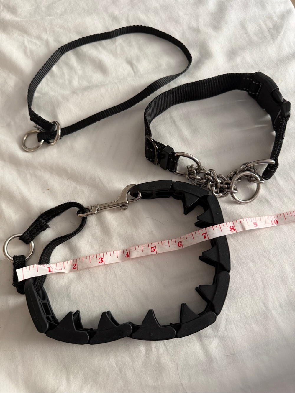 Black Spike Detail Dog Collar and Strap Set